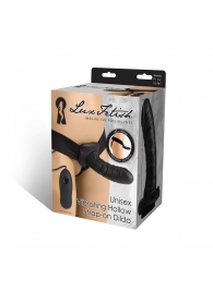 Чёрный полый страпон с вибрацией Unisex Vibrating Hollow Strap-On - 14 см. - Lux Fetish - купить с доставкой в Липецке