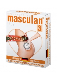 Розовые презервативы Masculan Ultra Long Pleasure с колечками, пупырышками и продлевающим эффектом - 3 шт. - Masculan - купить с доставкой в Липецке