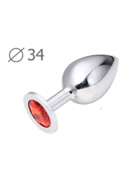 Коническая серебристая анальная втулка с красным кристаллом - 8,2 см. - Anal Jewelry Plug - купить с доставкой в Липецке