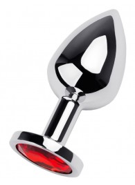 Серебристая коническая анальная пробка с красным кристаллом - 8 см. - ToyFa - купить с доставкой в Липецке