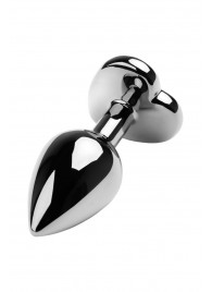 Серебристая коническая анальная пробка с красным кристаллом-сердечком - 7 см. - ToyFa - купить с доставкой в Липецке