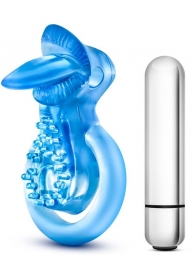 Голубое эрекционное виброкольцо 10 Function Vibrating Tongue Ring - Blush Novelties - в Липецке купить с доставкой