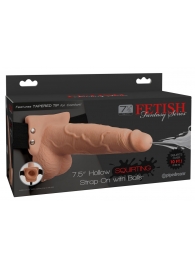 Телесный полый страпон с имитацией эякуляции 7.5  Hollow Squirting Strap-On with Balls Flesh - 21,6 см. - Pipedream - купить с доставкой в Липецке