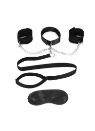 Чёрный ошейник с наручниками и поводком Collar Cuffs   Leash Set - Lux Fetish - купить с доставкой в Липецке