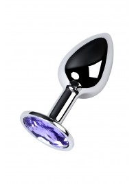 Серебристая конусовидная анальная пробка с фиолетовым кристаллом - 7 см. - ToyFa - купить с доставкой в Липецке