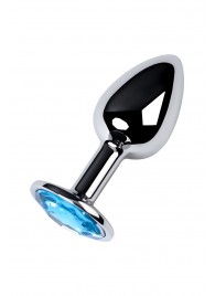 Серебристая конусовидная анальная пробка с голубым кристаллом - 7 см. - ToyFa - купить с доставкой в Липецке