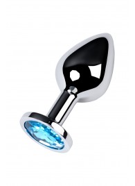 Серебристая конусовидная анальная пробка с голубым кристаллом - 8 см. - ToyFa - купить с доставкой в Липецке