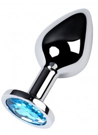 Серебристая конусовидная анальная пробка с голубым кристаллом - 8 см. - ToyFa - купить с доставкой в Липецке