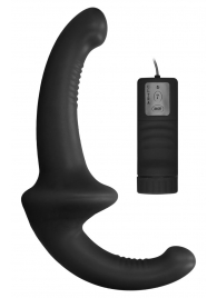 Черный безремневой вибрострапон с пультом управления Vibrating Silicone Strapless Strapon - Shots Media BV - купить с доставкой в Липецке
