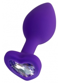 Фиолетовая анальная втулка Diamond Heart с прозрачным кристаллом - 8 см. - ToyFa - купить с доставкой в Липецке Фиолетовая анальная втулка Diamond Heart с прозрачным кристаллом - 8 см. - ToyFa - купить с доставкой в Липецке