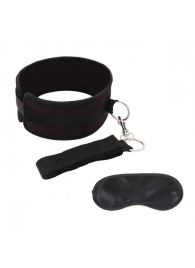 Черный ошейник с длинным поводком Collar and Leash Set - Lux Fetish - купить с доставкой в Липецке