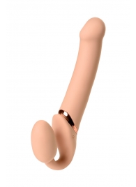 Телесный безремневой вибрострапон Vibrating Bendable Strap-On L - Strap-on-me - купить с доставкой в Липецке