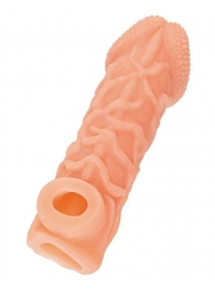 Телесная закрытая насадка с венками Cock Sleeve Size S - 13,8 см. - KOKOS - в Липецке купить с доставкой