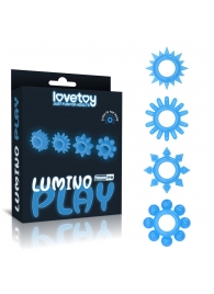 Набор из 4 голубых, светящихся в темноте эрекционных колец Lumino Play - Lovetoy - в Липецке купить с доставкой