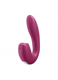 Малиновый вибратор с вакуумным стимулятором Sunray - 14,8 см. - Satisfyer