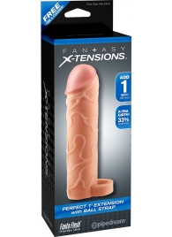 Телесная насадка с кольцом Perfect 1 Extension with Ball Strap - 17 см. - Pipedream - в Липецке купить с доставкой