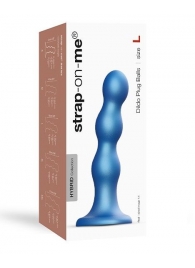 Голубая насадка Strap-On-Me Dildo Plug Balls size L - Strap-on-me - купить с доставкой в Липецке