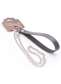 Серебристый металлический поводок с кожаной черной ручкой - 80 см. - Crazy Handmade - купить с доставкой в Липецке