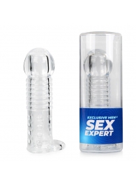 Прозрачная рельефная насадка-реалистик с петлей для мошонки - 13,5 см. - Sex Expert - в Липецке купить с доставкой