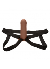 Коричневый фаллопротез из силикона Extension with Harness - 15,75 см. - California Exotic Novelties - купить с доставкой в Липецке