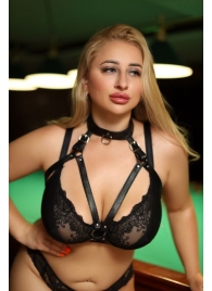 Черная кожаная сбруя с ошейником plus size из нежной кожи - БДСМ Арсенал - купить с доставкой в Липецке
