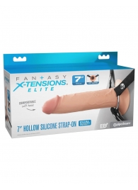 Телесный полый страпон на черных ремнях Hollow Silicone Strap-on - 17,8 см. - Pipedream - купить с доставкой в Липецке