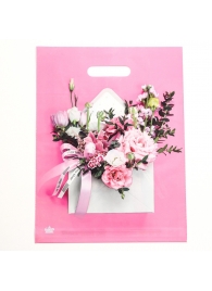 Розовый пакет с цветочным принтом и вырубной ручкой (40х31 см) - Сима-Ленд - купить с доставкой в Липецке