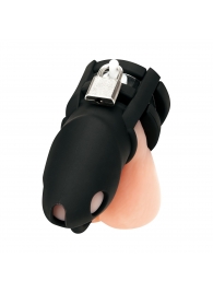 Черная клетка для пениса Silicone Small 2 in Cock Cage With Ball Divider - BlueLine - купить с доставкой в Липецке