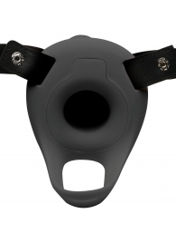 Черный полый страпон с вибрацией 2’’ Erection 28X Smooth Vibrating Silicone Penis Sheath - XR Brands - купить с доставкой в Липецке