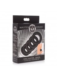 Комплект из 5 черных эрекционных колец для мошонки Ring Master Custom Ball Stretcher Kit - XR Brands - в Липецке купить с доставкой