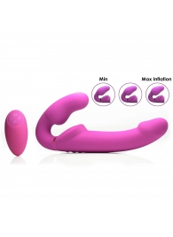Розовый безремневой страпон с вибрацией и функцией расширения Inflatable Ergo-Fit Strapless Strap-On - XR Brands - купить с доставкой в Липецке