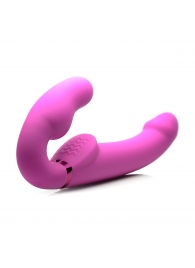 Розовый безремневой страпон с вибрацией и функцией расширения Inflatable Ergo-Fit Strapless Strap-On - XR Brands - купить с доставкой в Липецке