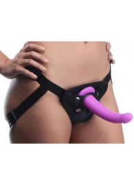 Лиловый поясной страпон Navigator Silicone G-Spot Dildo with Harness - 17,8 см. - XR Brands - купить с доставкой в Липецке