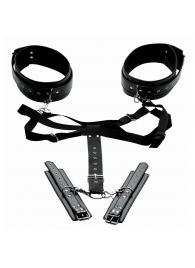 Черная бондажная система Acquire Easy Access Thigh Harness with Wrist Cuffs - XR Brands - купить с доставкой в Липецке