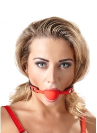 Силиконовый кляп-шар на чёрных ремешках Red Gag silicone - Orion - купить с доставкой в Липецке