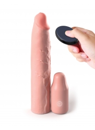 Телесная вибронасадка на член 3  Vibrating Mega X-tension with Remote - 22,9 см. - Pipedream - в Липецке купить с доставкой