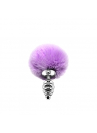 Серебристая анальная пробка с сиреневым помпоном Metal Anal Fluffly Twist Plug S - Adrien Lastic