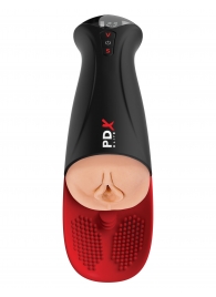 Телесный мастурбатор-вагина в черной колбе с вибрацией Fuck-O-Matic Pro XL - Pipedream - в Липецке купить с доставкой