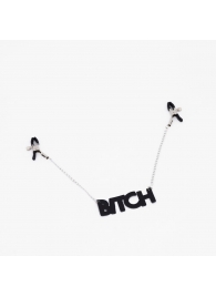 Зажимы на соски с кожаной подвеской Bitch - Crazy Handmade - купить с доставкой в Липецке