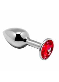 Серебристая анальная втулка Mini Metal Butt Plug Size M с красным кристаллом - Adrien Lastic в Липецке Серебристая анальная втулка Mini Metal Butt Plug Size M с красным кристаллом - Adrien Lastic