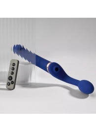 Синий безремневой страпон Multi Orgasm Bendable Strap-On size XL с клиторальной стимуляцией - Strap-on-me - купить с доставкой в Липецке