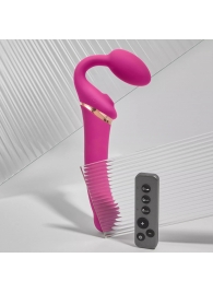 Ярко-розовый безремневой страпон Multi Orgasm Bendable Strap-On size XL с клиторальной стимуляцией - Strap-on-me - купить с доставкой в Липецке