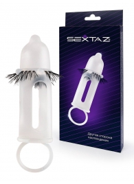 Эластичная насадка на пенис с подхватом мошонки и стимулирующими «ресничками» - Sextaz - в Липецке купить с доставкой