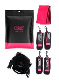 Черно-розовый эротический набор: фиксатор, оковы, наручники, повязка - Erokay - купить с доставкой в Липецке