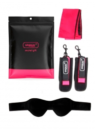 Черно-розовый эротический набор: маска, наручники и повязка - Erokay - купить с доставкой в Липецке