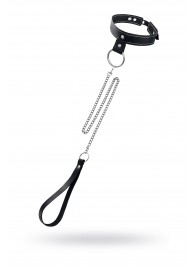 Черный узкий однослойный ошейник с серебристым поводком-цепочкой - Pecado - купить с доставкой в Липецке