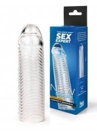 Прозрачная закрытая насадка на пенис с ребрышками - 16 см. - Sex Expert - в Липецке купить с доставкой