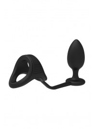 Черное эрекционное кольцо с анальной пробкой Cockstrap With Anal Plug - Dream Toys - в Липецке купить с доставкой