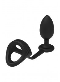 Черное эрекционное кольцо с анальной пробкой Cockstrap With Anal Plug - Dream Toys - в Липецке купить с доставкой