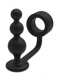 Черное эрекционное кольцо с анальной елочкой Cockring With Beaded Anal Plug - Dream Toys - в Липецке купить с доставкой